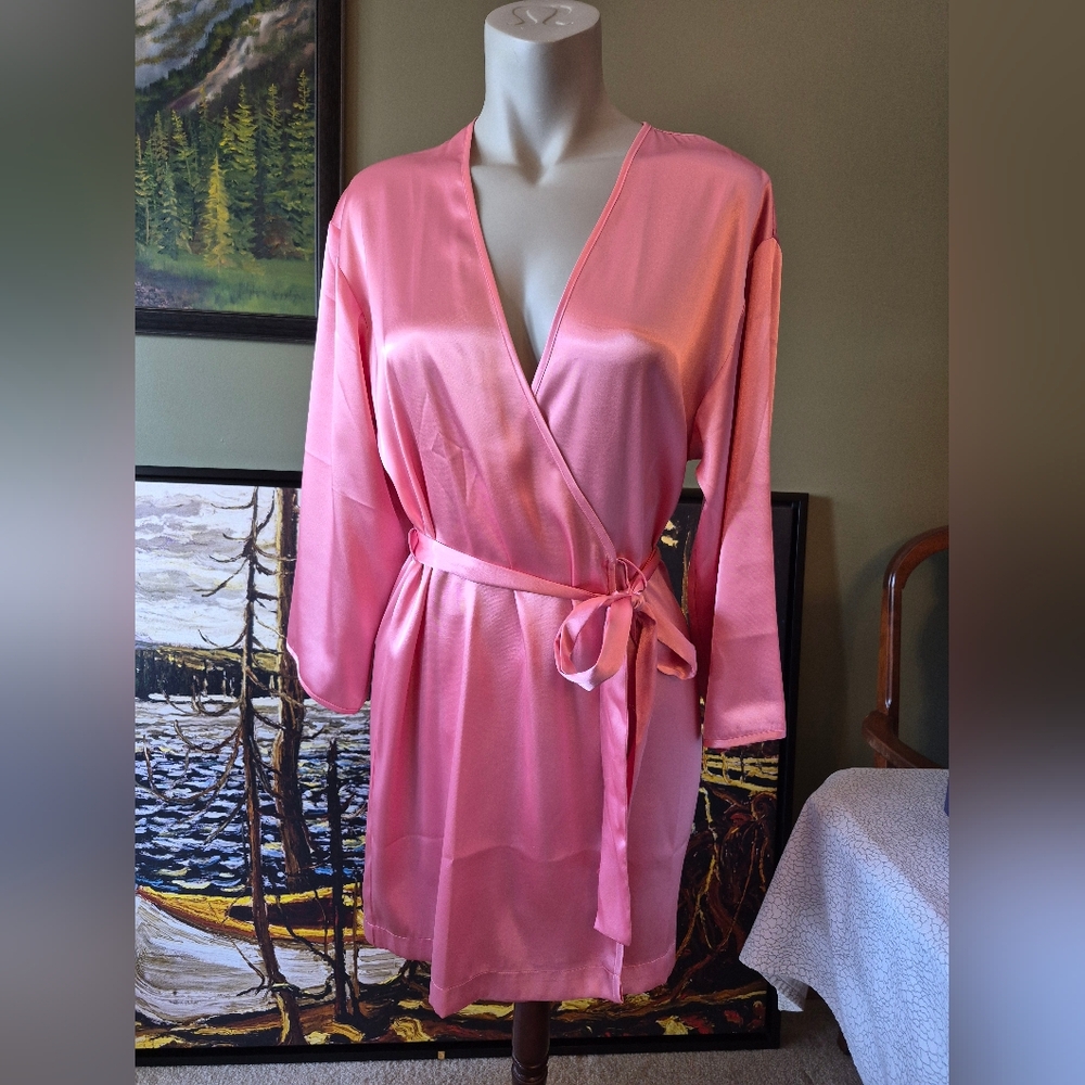 Vintage La Senza Coral Pink Satin Robe Size S/M